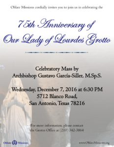 Flyer for Our Lady of Lourdes Grotto anniversary 