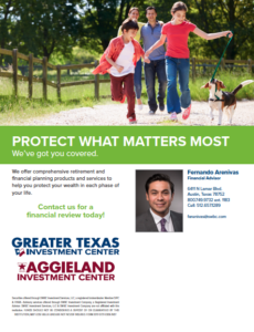 Business card holder/flyer for Great er Texas/Aggieland Investment Center